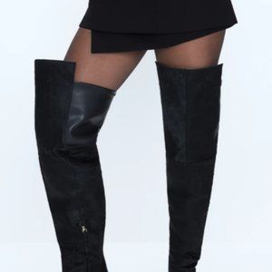 NIB $349 GOOD AMERICAN EMMA OVER-THE-KNEE BLACK SUEDE STILETTO BOOTS SIZE 6.5